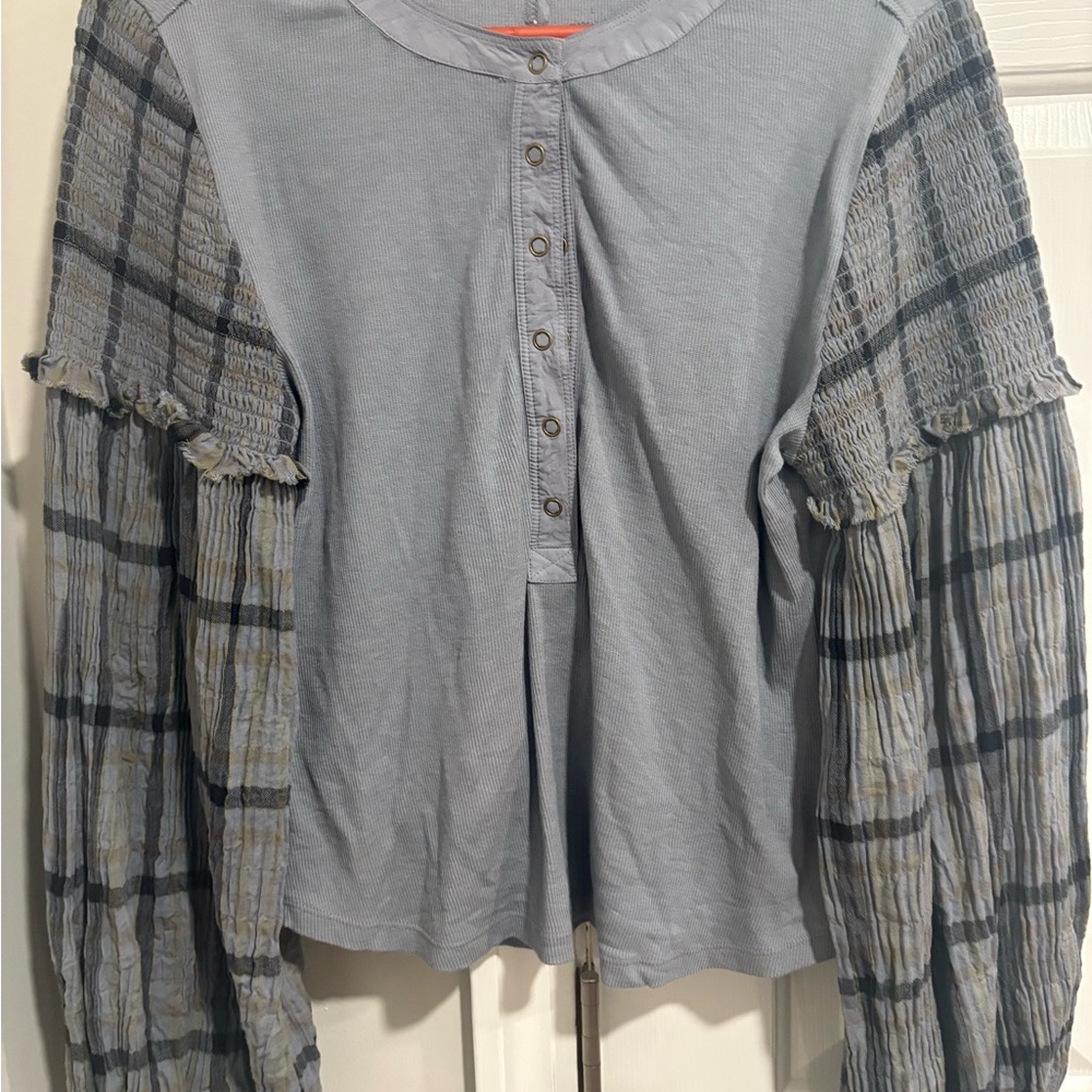 Anthropologie Pilcro Blue Plaid Sleeve Blouse